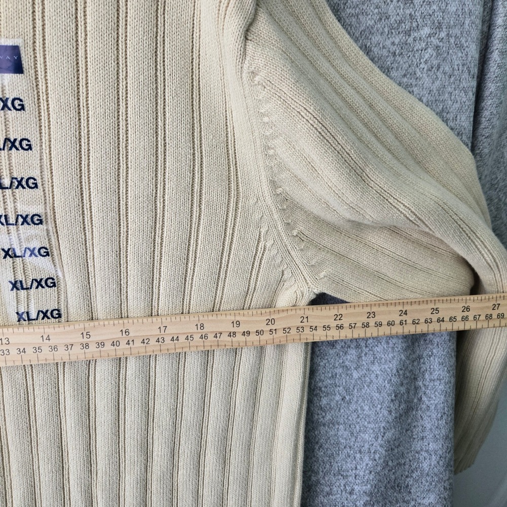 Hathaway Mens XL Quarter Zip Sweater Beige 100% Cotton Ribbed Knit Mock Neck NWT - Picture 9 of 10